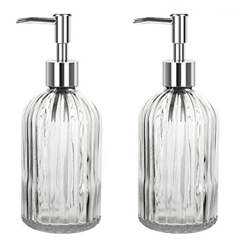 

Soap Dispenser 2 Pack, 15 Oz Glass Kitchen Soap Dispenser with Pump, Premium Clear Soap Dispenser Refillable Liquid