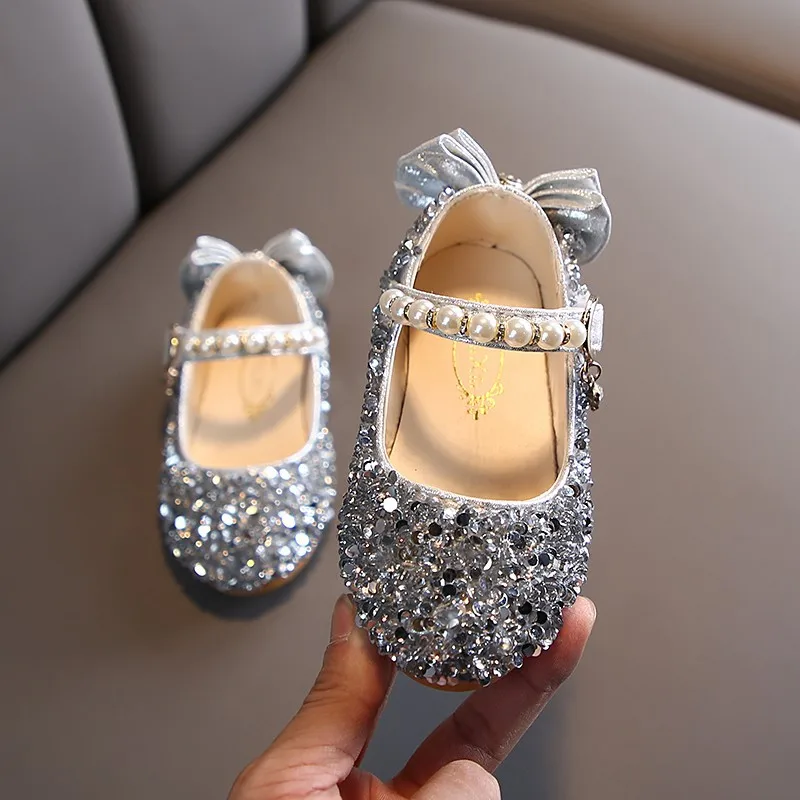 Zapatos de primavera para niñas, calzado plano con purpurina para actuación de boda, zapatos de princesa para bebés, zapatos para niños pequeños Chatos, antideslizantes de baile