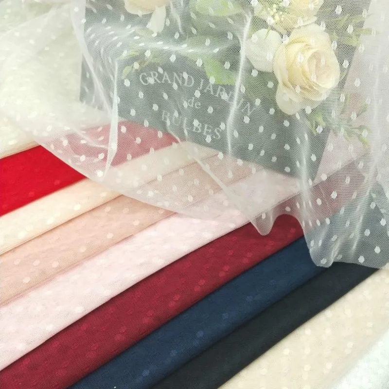 Сетка из полиэстера в горошек для платья фотография прозрачная сетка Tussu белый