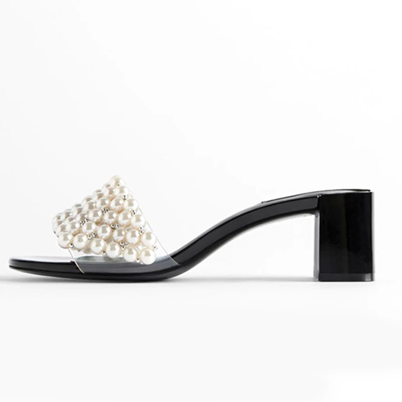Бусы из жемчуга Женские шлепанцы Дизайнерские туфли на высоком каблуке с острым