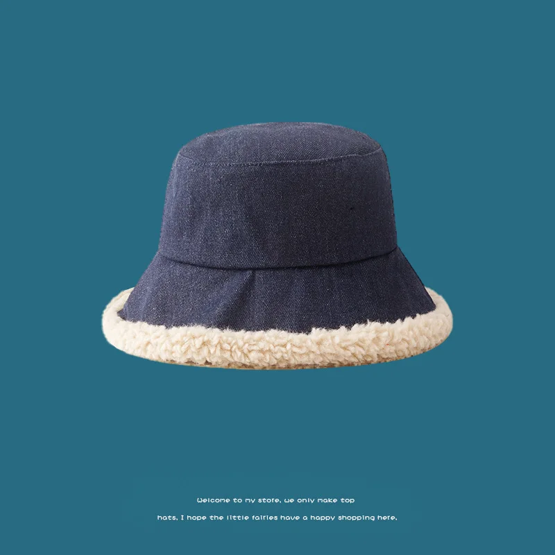 

2020 Autumn Winter New Style Women Kpop Casual All-match Denim Fisherman Hat Street Retro Keep Warm Thick Bucket Hat Basin Caps
