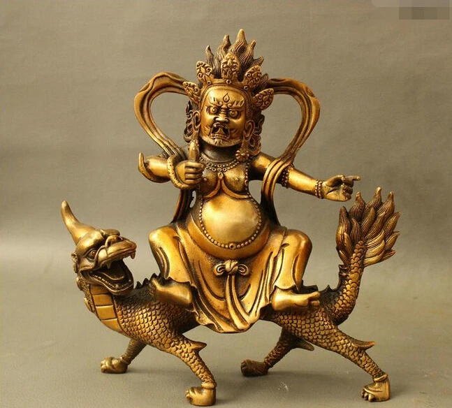 907 + 8 &quotтибетская бронзовая позолота Бог белая мантра Будда езда статуя дракона |