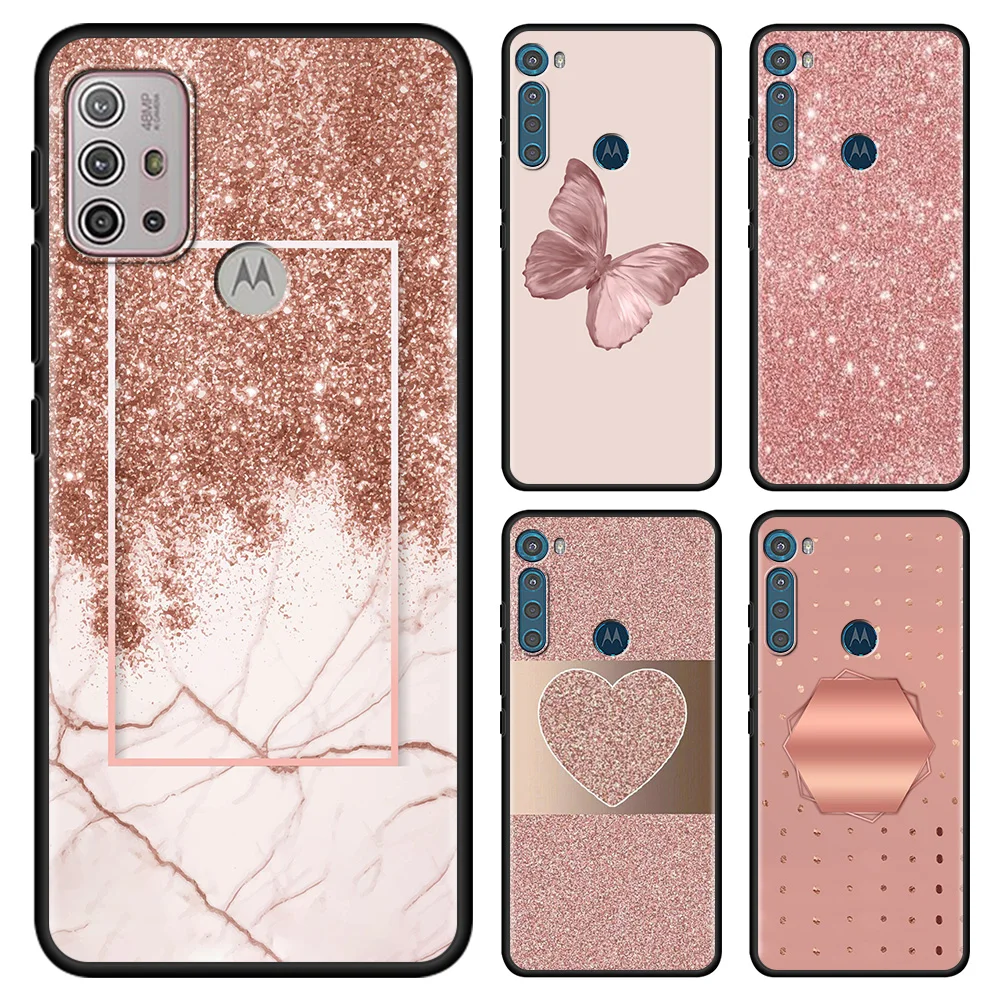 

Black Case For Moto one fusion Hyper Edge G9 G8 Plus play power g30 e6s Edge 20 Lite G60 G50 G40 Fusion Capa Fashion Pink Hearts