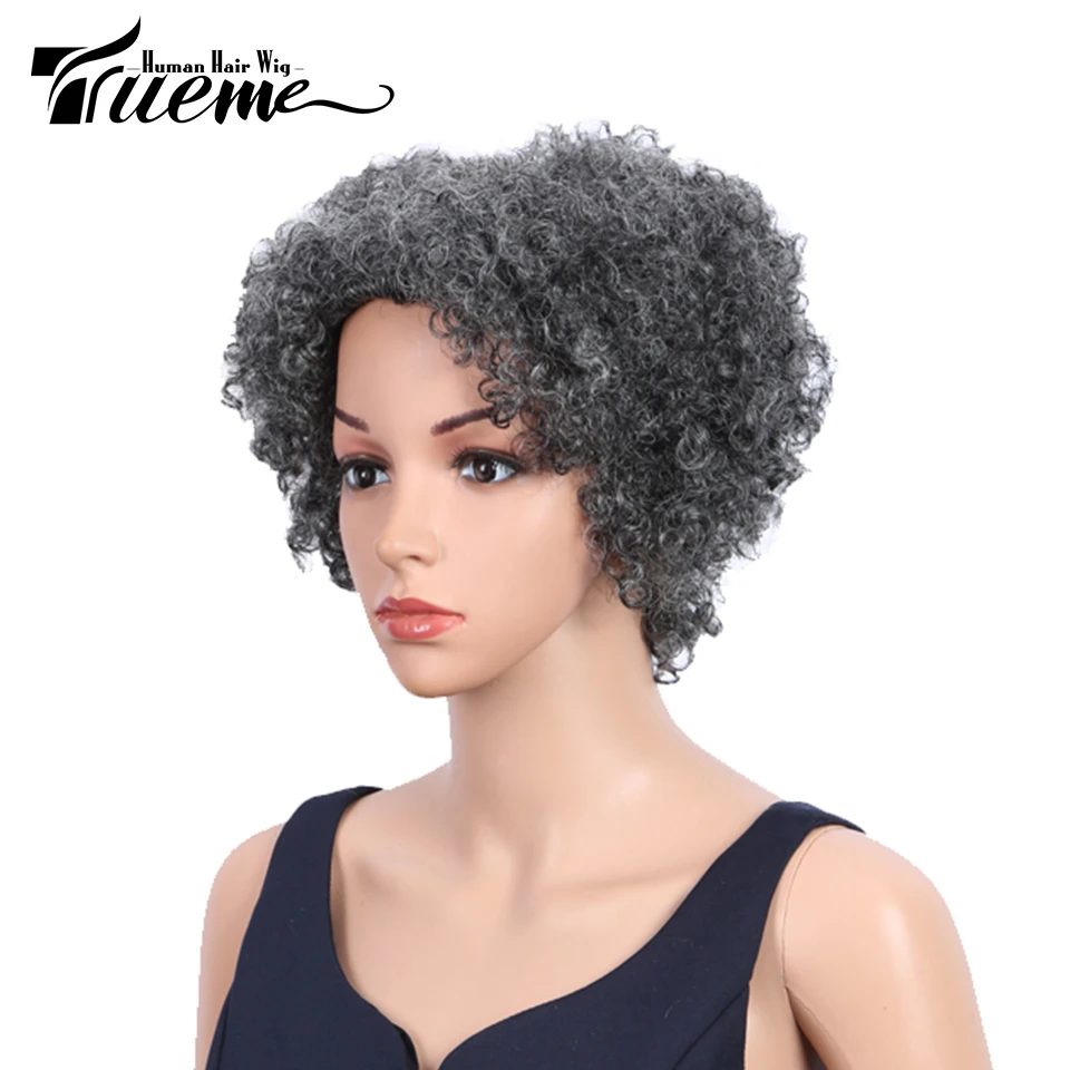 Женский парик из натуральных волос Trueme темно серый короткий бразильских Remy для