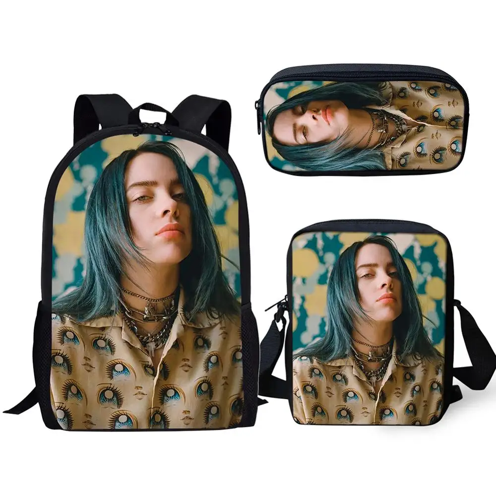 Классная певица Billie Eilish 16 Дюймов школьная сумка на молнии 3 шт./компл. рюкзак для