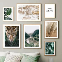 leopard monstera palm leaf mountain quote wall art canvas painting nordic posters and prints wall pictures for living room decor