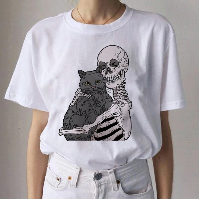 Kawaii Cat забавная мультяшная футболка Женская Harajuku Ullzang Повседневная футболка Милая футболка с принтом 90s Модные эстетические футболки женские
