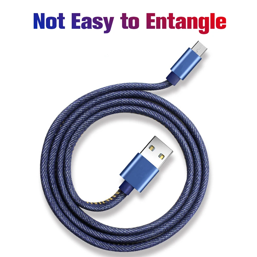 Кабель Micro USB FONKEN 2.4A джинсовый кабель для передачи данных зарядный шнур сотового