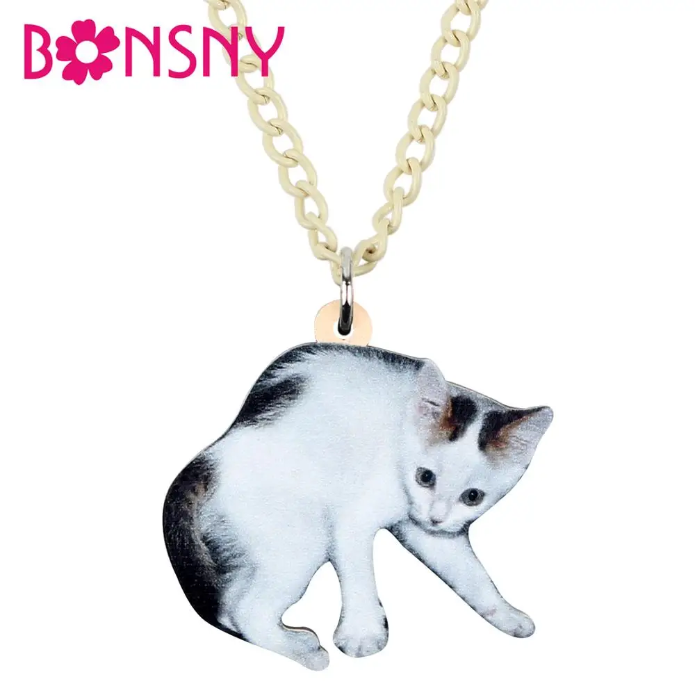 Bonsny акриловые элегантные белые кошки котенок чокер ожерелье подвеска милые