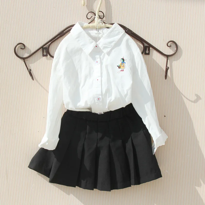 Модная белая блузка для больших девочек Сезон весна осень Топы с вышитым