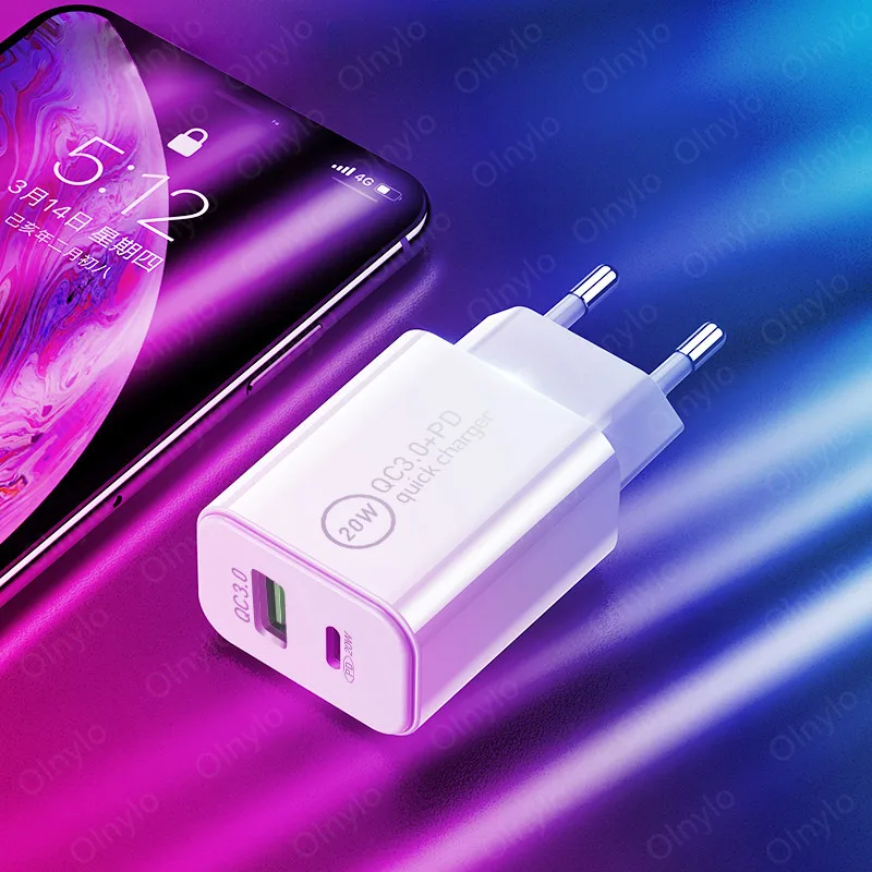 

Quick Charge 3.0 PD USB fast Charging 20W QC 3.0 USB Type C Fast Charger for iPhone 12 11 X Xs 8 Xiaomi Phone iPAD PD Charger