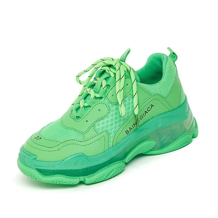 Green Все YIXIE/; женские модные кроссовки на платформе; женская обувь на массивном каблуке; Женская обувь в повседневном стиле на толстой подошве; женская прозрачная обувь на шнурках - Цвет: Green