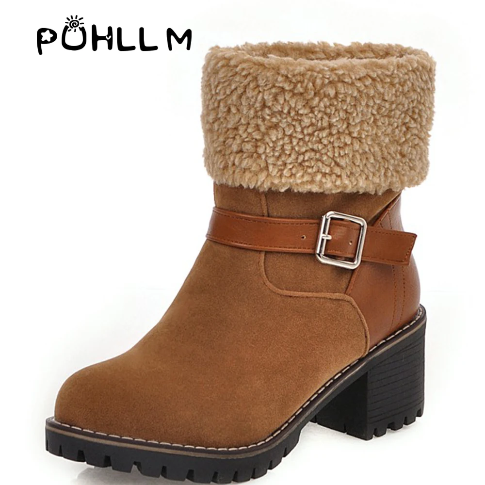 PUHLLM/2019 г. Осенние зимние ботинки теплые на толстой подошве большие размеры