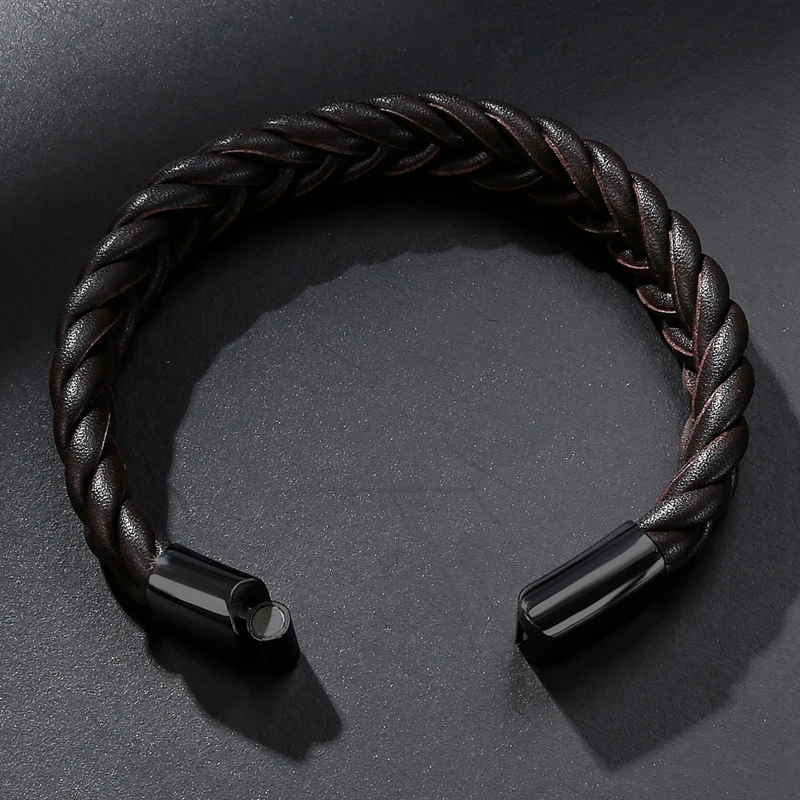 Модный женский браслет MOZO 2020 черный/коричневый кожаный мужской из нержавеющей