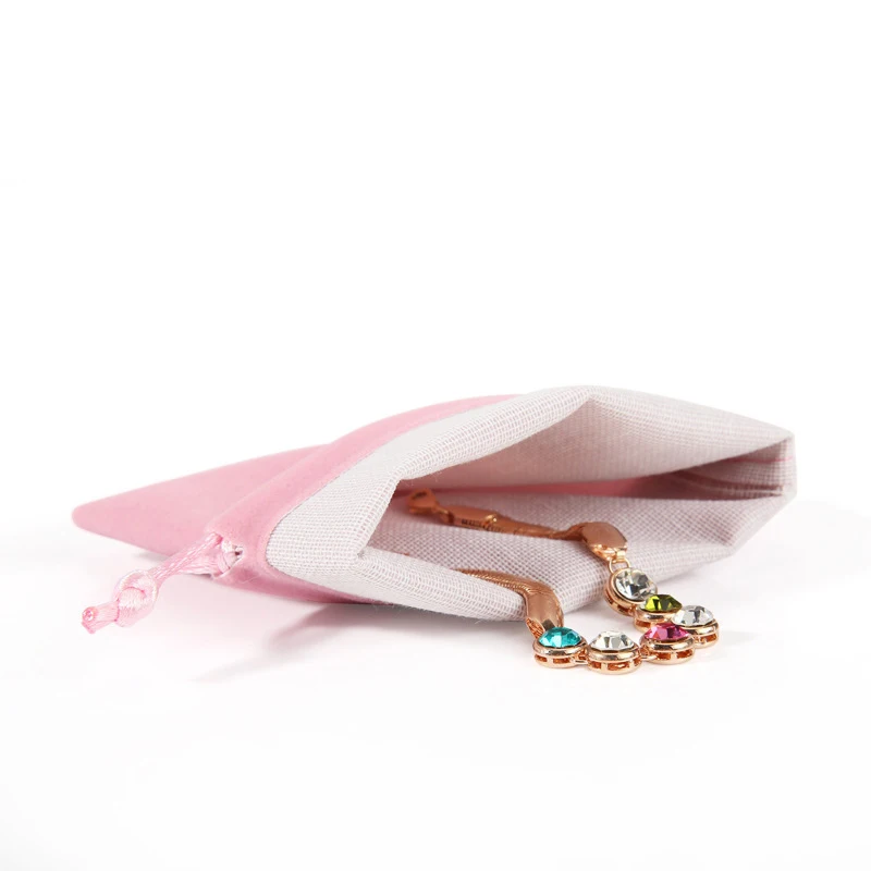 Розовые серые подарочные пакеты для упаковки ювелирных изделий бархатные