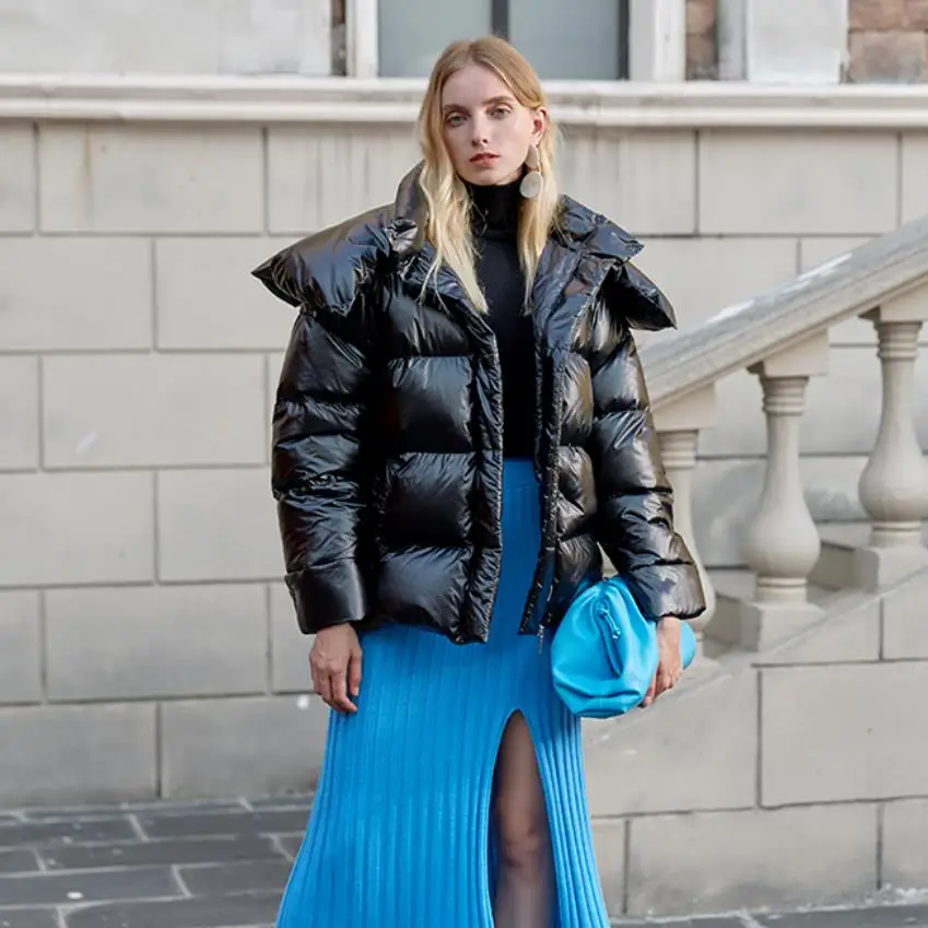 

Fashion oversized bread style hooded thick warm fluffy down parkas female high collar thick warm 90% duck down coat F661