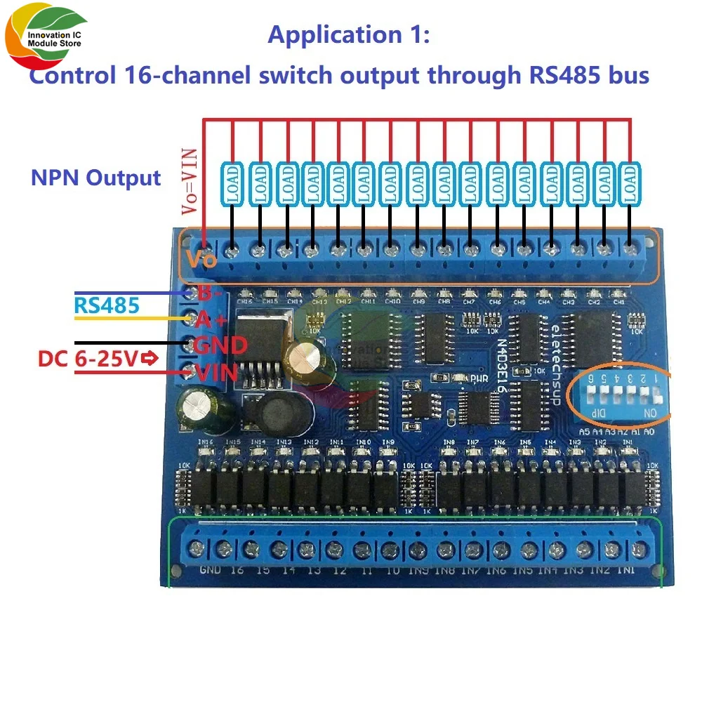 16 вход выходов RS485 дистанционный коммутатор PLC IO Плата расширения Modbus RTU модуль DC 12