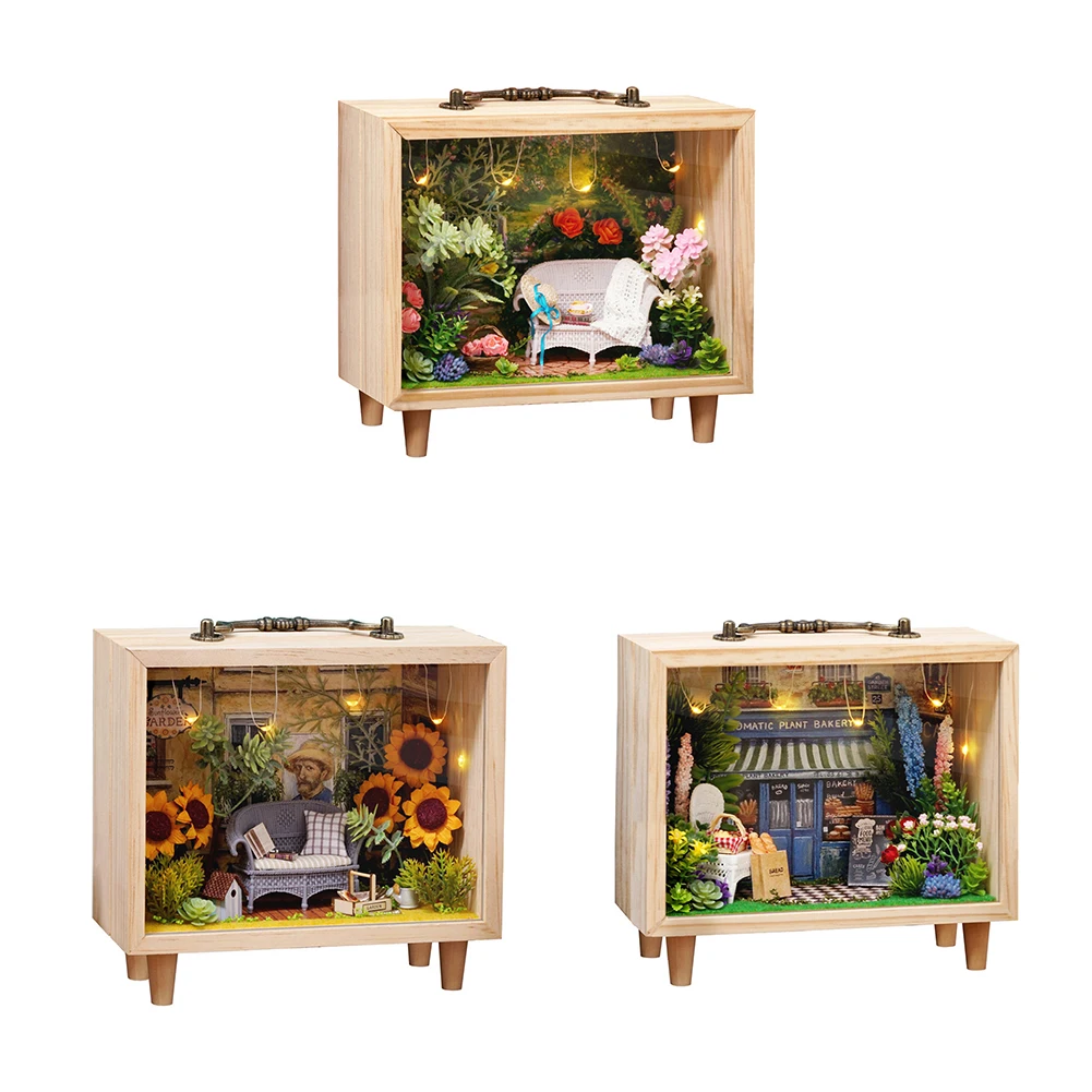 

Мебель Для Кукол Casa 3D Wooden Diy Mini Dollhouse Box Manual Assembling Model Flower Trilogy Toy Doll House Кукольный Домик
