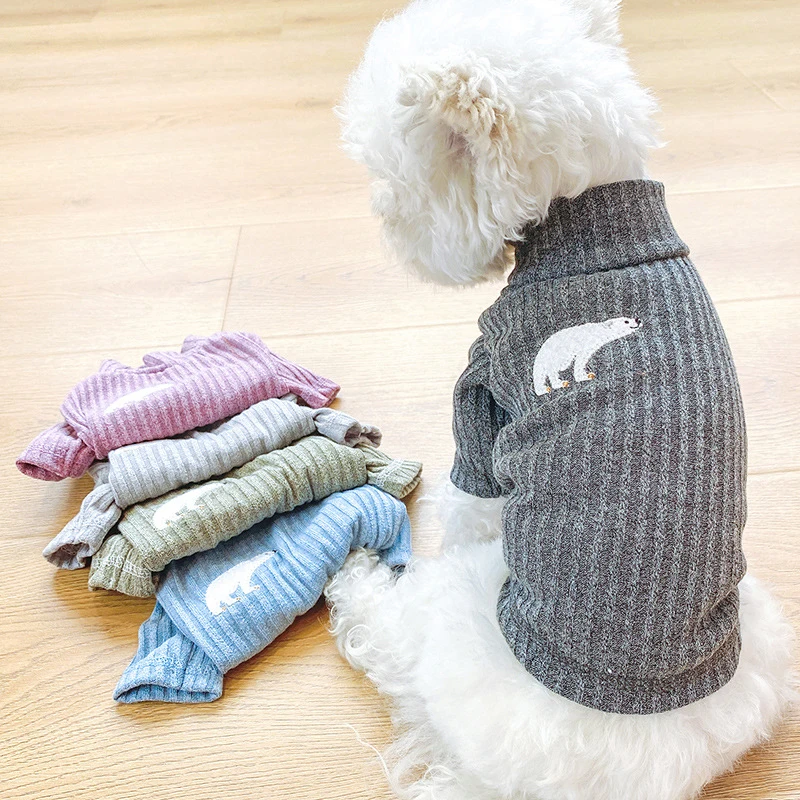 

Winter Dog Shirts White Bear Print Pet Clothes Cotton Pet Hoodie Sweater Bottoming Shirt For Small Dogs Cats Nice Puppy Apparels