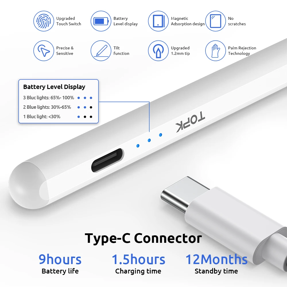 TOPK LP-10 Stylus Pen Touch Pencil For Apple iPad Air Mini 4th 5th 2020 Tablet IPad Pro 11 12 2021 | Компьютеры и офис