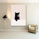 Настенный плакат с изображением черной милой кошки в скандинавском стиле, Картина на холсте, современный дизайн гостиной, спальни, гостиной, минималистичные принты, декор комнаты, эстетика