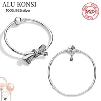new hot sale 100 luxury 925 sterling silver pan bracelet bowknot for women fit original charms bangle diy high quality jewelry