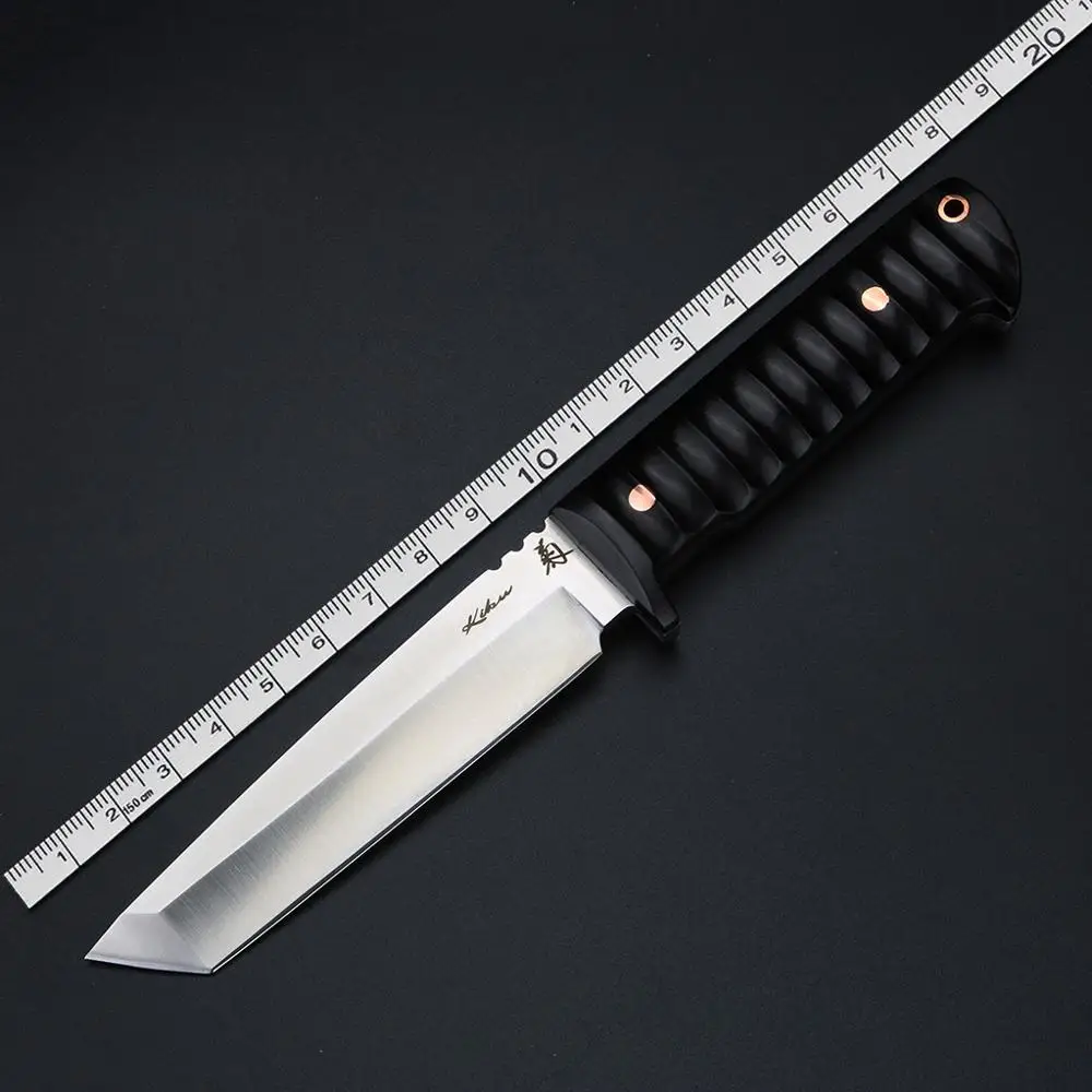 

Outdoor Hunting Knife Full Tang Blade Knife D2 steel Fishing Hike Knives with Leather Sheath Solid Wood Handle DC53