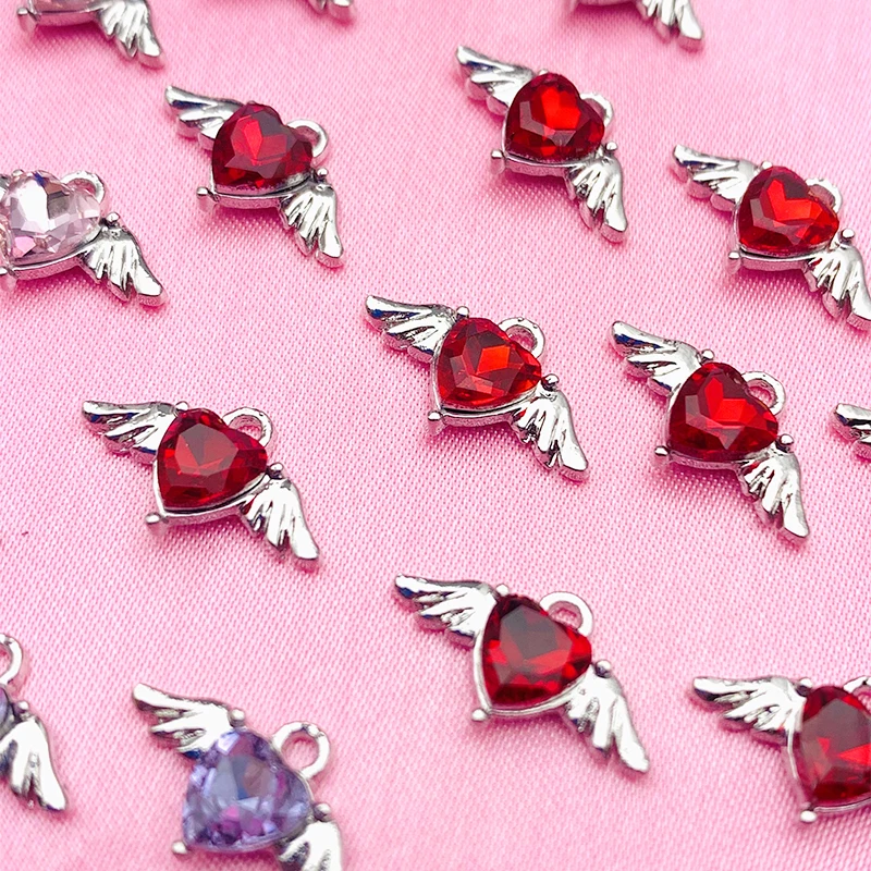 

10Pcs Crystal Heart Angel Wings Charms Cute Alloy Love Shape Pendants DIY Jewelry Making Earring Necklace Accessories Wholesale
