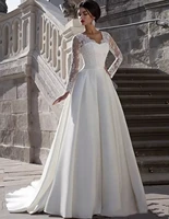 temperament v neck wedding dress a shaped exquisite full sleeved lace applique sequins landing long tail elegant 2021 new
