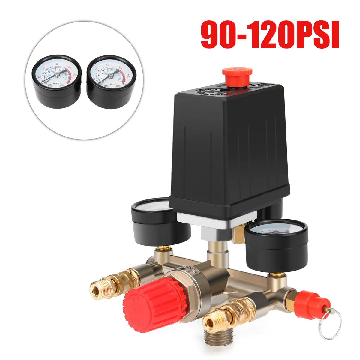

Pressure Switch Air Compressor Pressure Valve Control Switch 90-120PSI Manifold Relief Regulator Gauges Auto Parts Maintenance