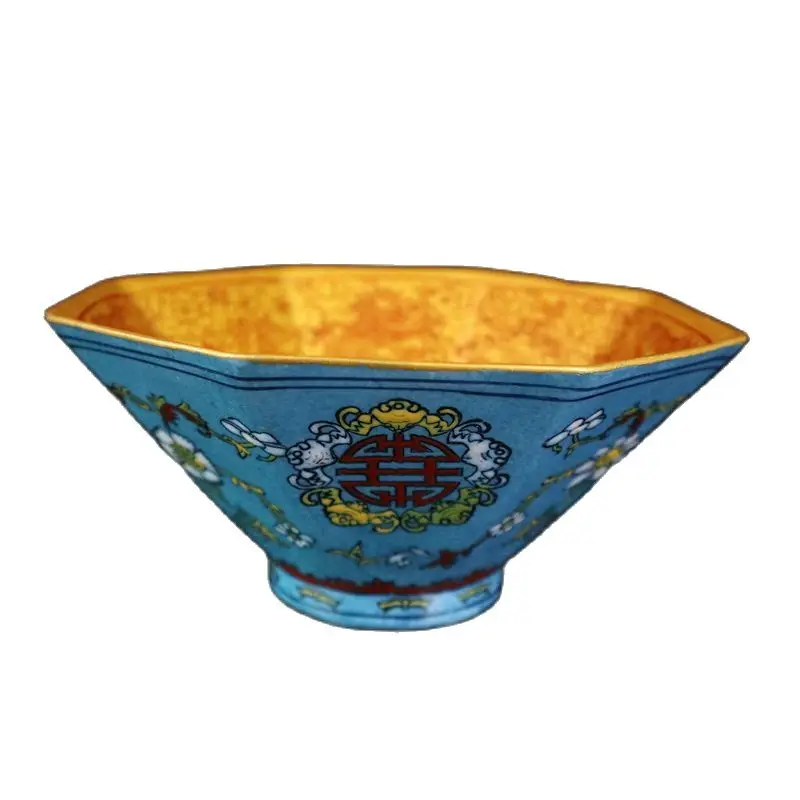 

Early collection of enamel longevity pattern octagonal hat bowl 2 imitation of ancient porcelain home decoration