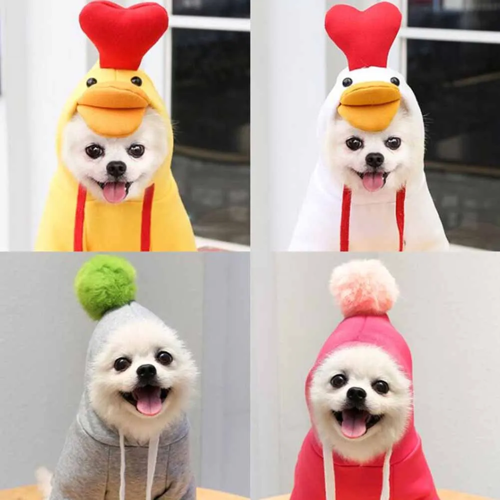 

New Dog Sweater Small and Medium-sized Dog Autumn/Winter Hooded Jacket Cute Wind Three-dimensional Chick Cat Pet Clothes