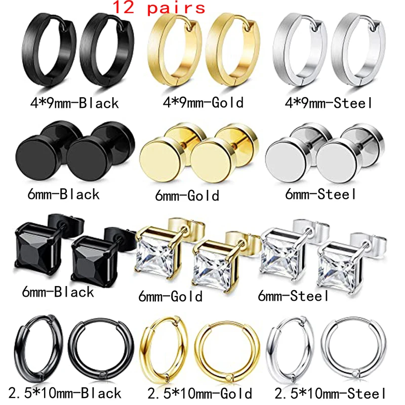 

12 Pairs of Earrings Suits For Men And Women Are Suitable For Stainless Steel Neutral Party Jewelry Hypoallergenic
