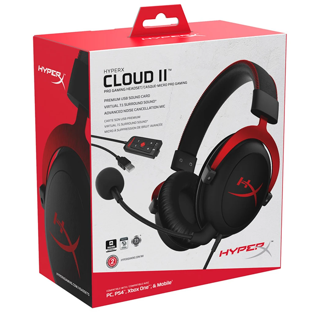 

HyperX Cloud II (RD) HiFi Gaming Headset Wired Headphones for PC PS4 Xbox 7.1 Surround Sound with Noise Cancelling Microphone