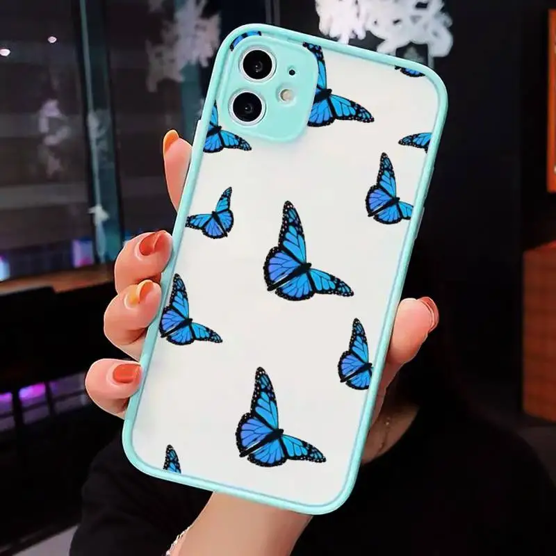 

butterfly Phone Cases Matte transparent For blue iPhone 12 Mini 11 Pro XR XS Max 7 8 Plus X Back Cover