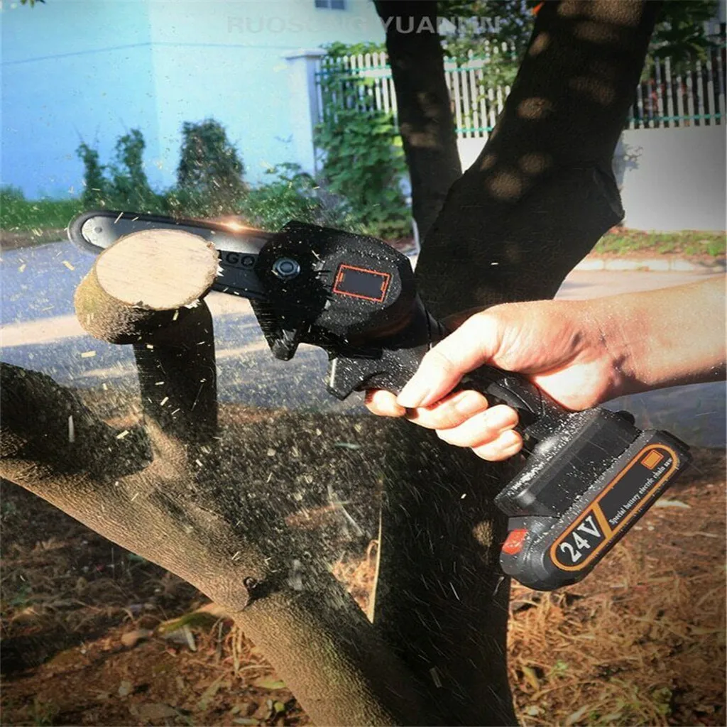 

4inch Mini Electric Chainsaw Portable 24v Pruning Shears Chain Saw Power Tool With Replace Cutter Head For Wood Cutting Saw Tool