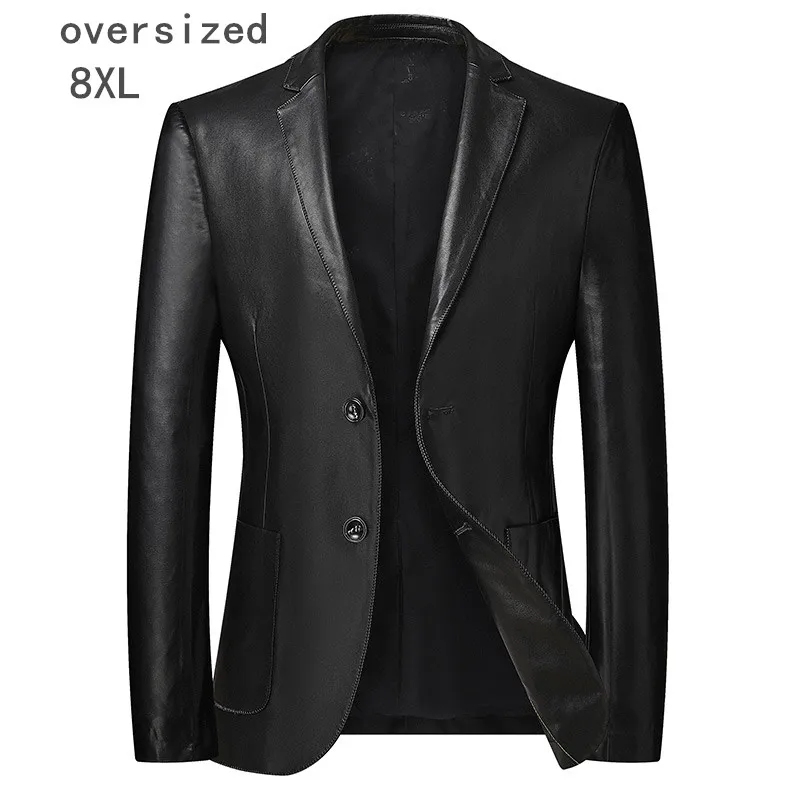 7XL 8XL Men's single-breasted blazer, faux leather motorcycle jacket,t casual business clothes (oversized plus size)