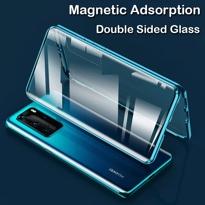 Магнитный металлический чехол с двойным стеклом для Huawei P40 P30 P20 Mate 20 30 Pro Honor X10 20S Lite