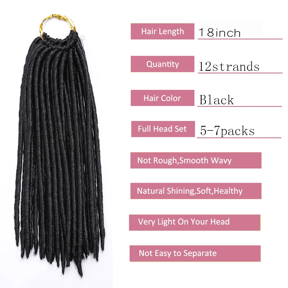 Synthetic Straight Faux Locs Crochet Hair Dreadlocks Braiding Hair Extensions Goddess Locs Hook Dreads Hair for Women Black images - 6