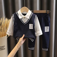 2020hot sale autumn baby boys college style clothing childrens lapel 2pcs suit pure color long sleeved sweatshirts trousers set