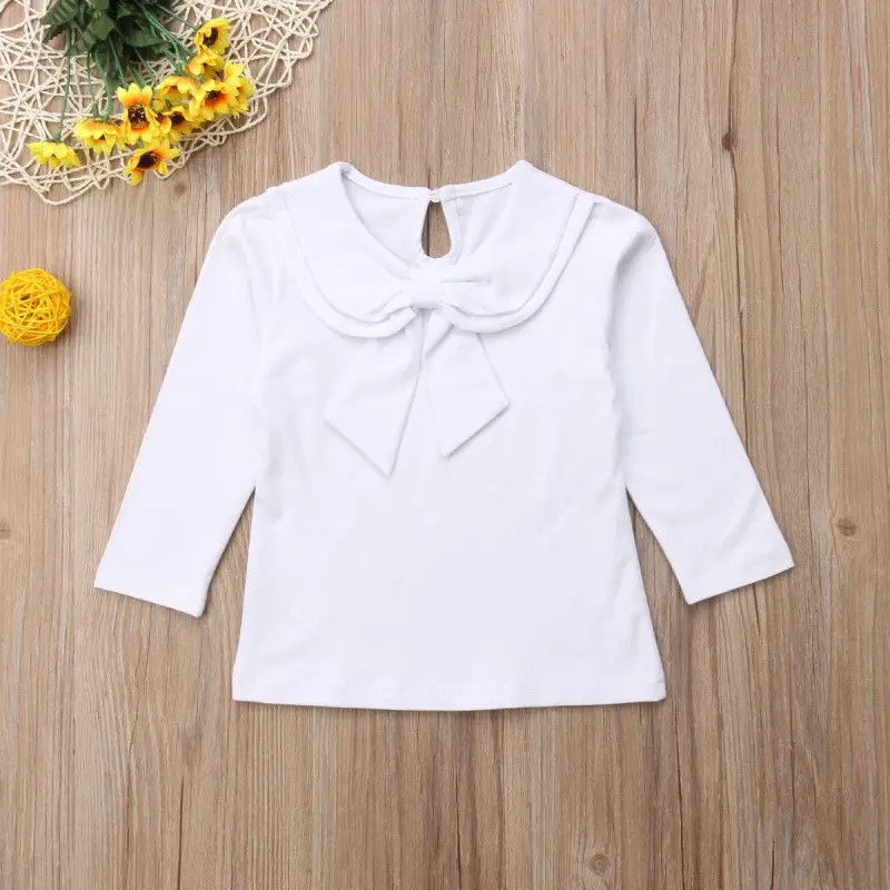 

2020 Baby Cotton T-shirt Clothes Newborn Baby Kid Girl Solid Tee Tops Clothing Bowknot Blouse T-shirts