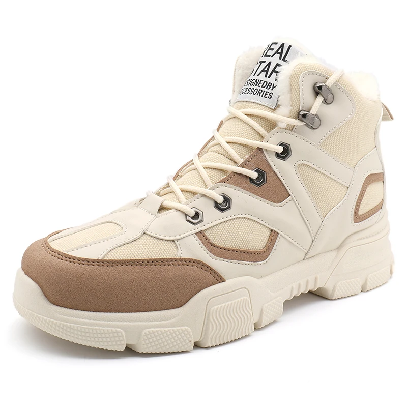 

Winter Shoes Men Boots Lace-up Sneakers Fur Warm Fleeces Snow Boots High Flat Casual Cotton Shoes Solid Wear Resistant Anti-skid