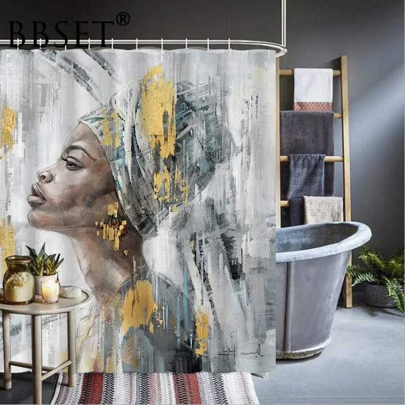 

Занавеска для душа черная с рисунком афро-женщины, водостойкая, разных размеров, с 12 крючками