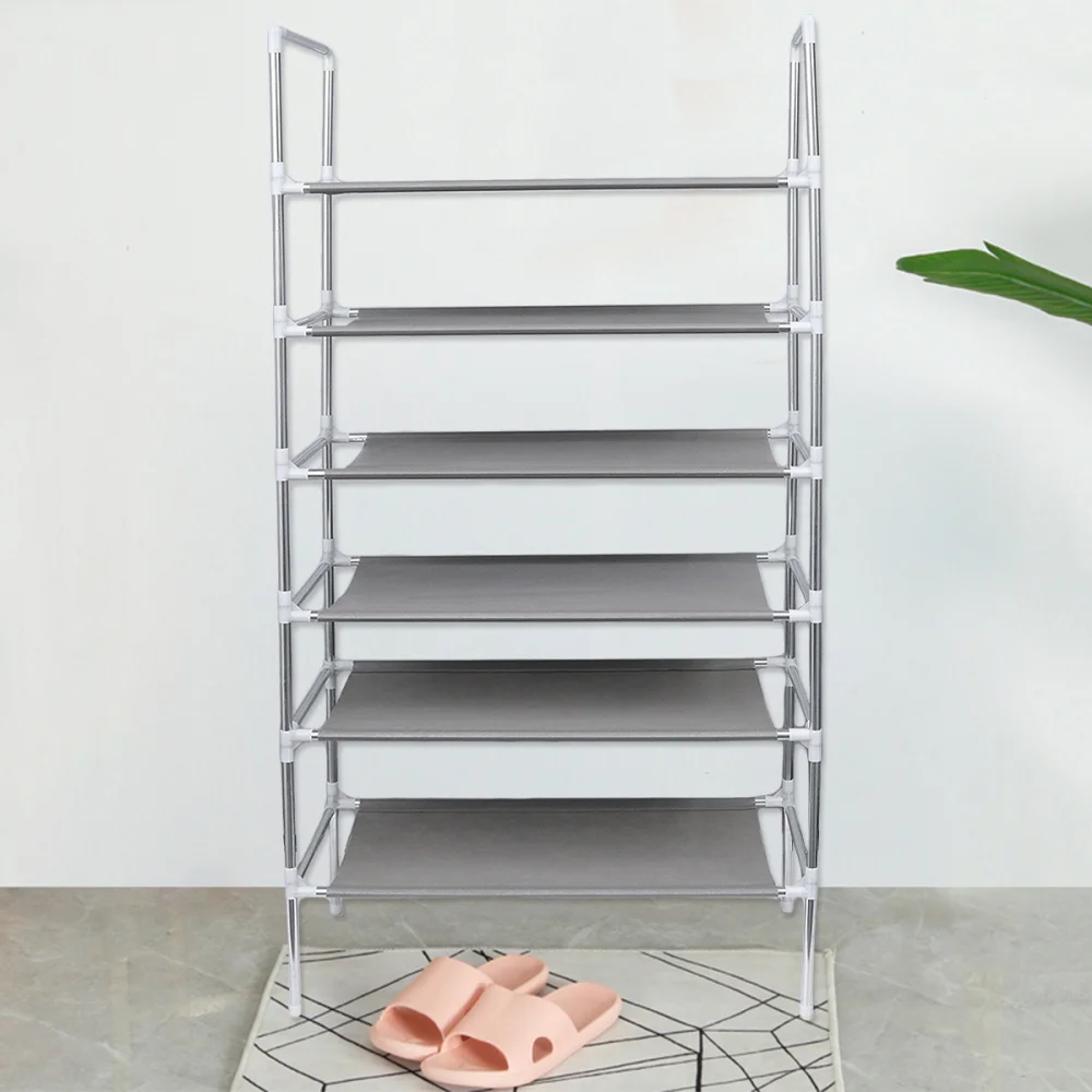 

Household Shoe Cabinet Iron Shoe Rack Metal Multilayer Shoe Shelf Home Organizer Rack ( Six-tier Shoe Shelf with a Handle)