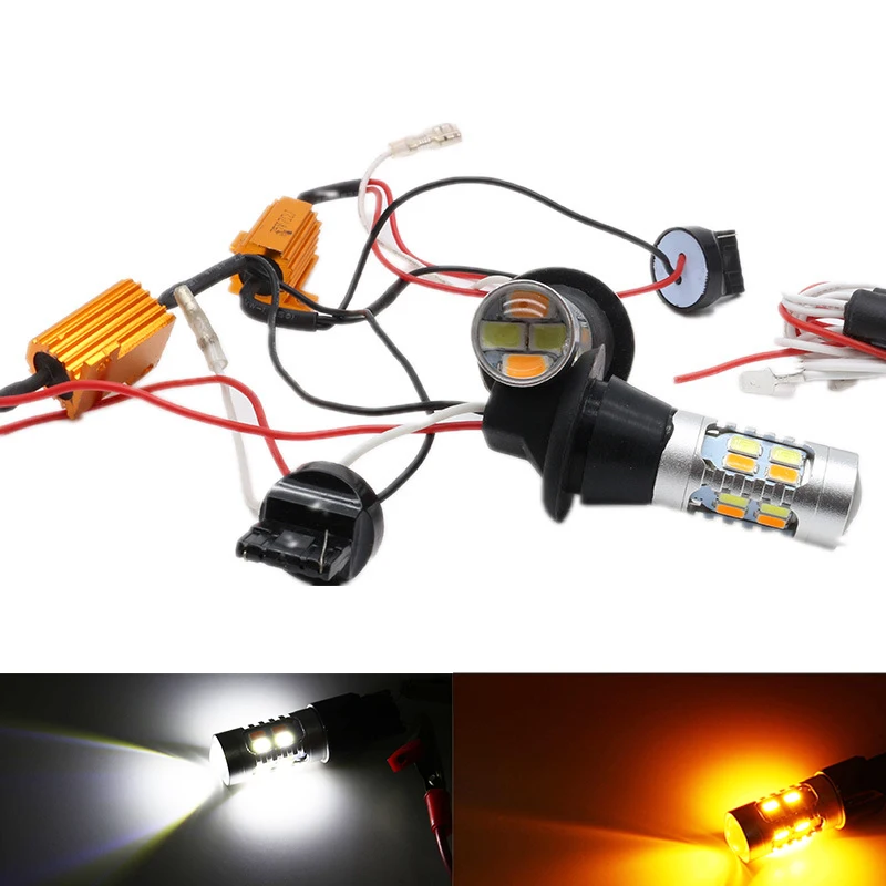 

2pcs 20led T20 W21W WY21W 7440 Light Daytime Running Light +Turn Signal Dual Mode DRL LED Light