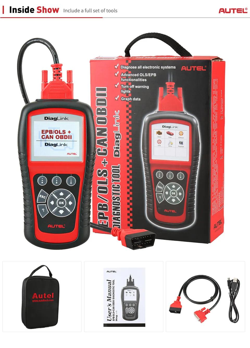 Autel Diaglink OBDII диагностический инструмент все системы OBD OBD2 сканер DIY автоматический считыватель кодов автомобильные инструменты как autel MD802 PK MD805 - Цвет: Diaglink