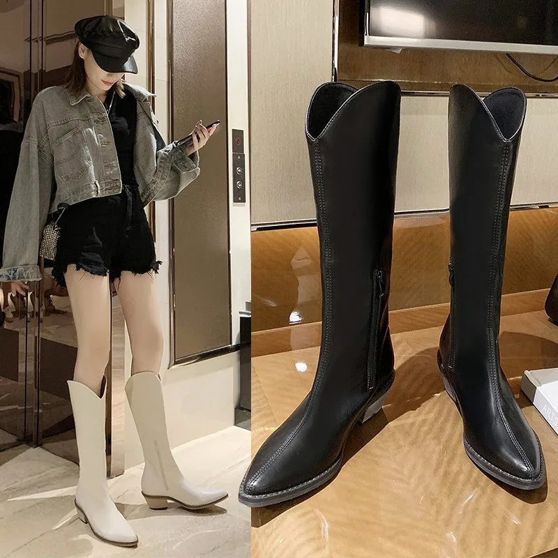 

Women's Boots for Fall/winter 2020 New Fashion Single Boots High Boots and Calf Low Heel Pointed Toe Women's Boots Q10-98