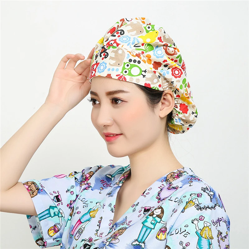 surgical cap 9 Цветочный принт, Mediecal Scrubs, униформа медсестры для женщин, Красота и здоровье, медицинский костюм для лаборатории, пальто, колпачок, клиническая форма, Прямая поставка - Цвет: surgical cap 9