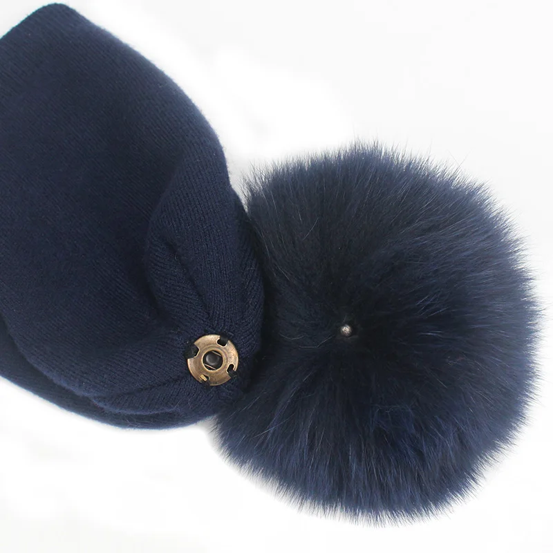 Женская зимняя шапка с помпоном из натурального Лисьего меха Повседневные шапки