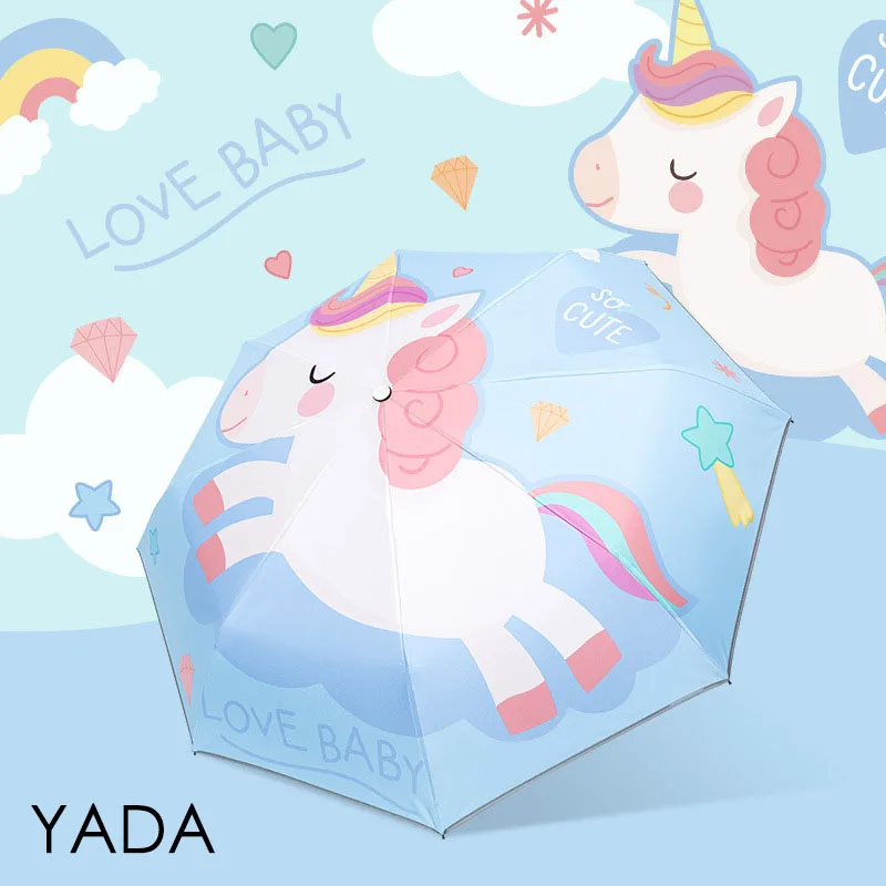 

YADA INS Cartoon Horse Pattern Umbrella Folding Anti-UV Rainproof Umbrella For Children Parasol Sun Protection Umbrella YD200338
